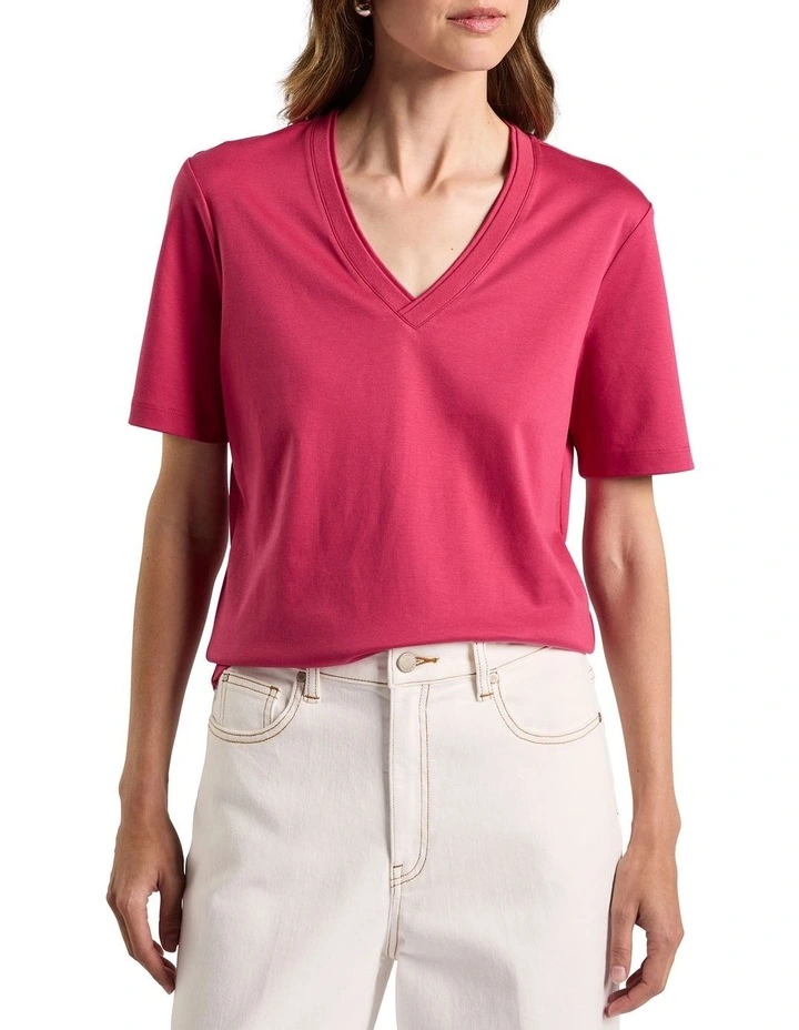 Misty V Neck Cotton Tee in Beetroot image 1