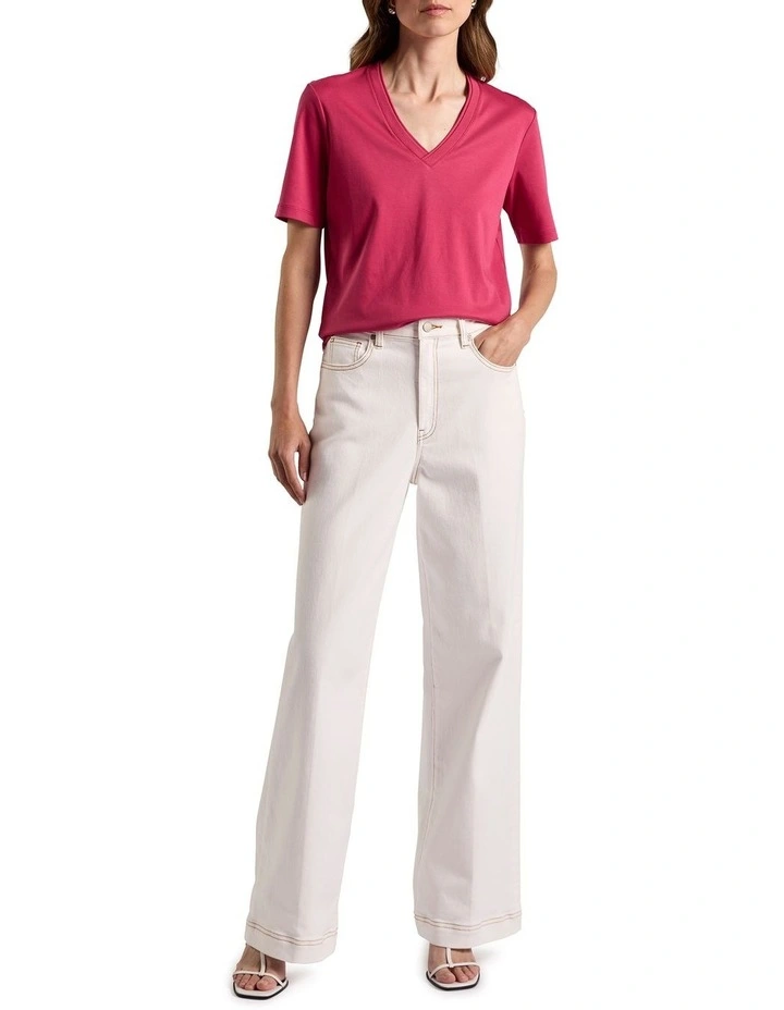 Misty V Neck Cotton Tee in Beetroot image 2