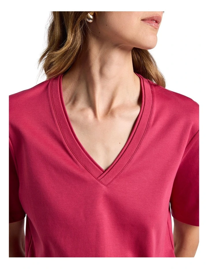 Misty V Neck Cotton Tee in Beetroot image 3