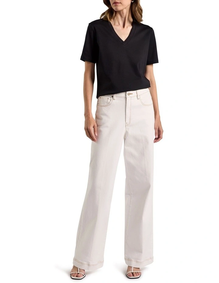 Misty V Neck Cotton Tee in Black image 2