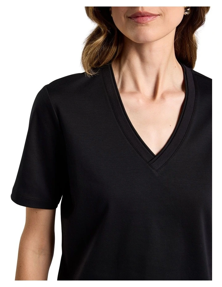 Misty V Neck Cotton Tee in Black image 3