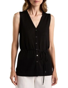 Jordan Silk Blend Knit Vest in Black