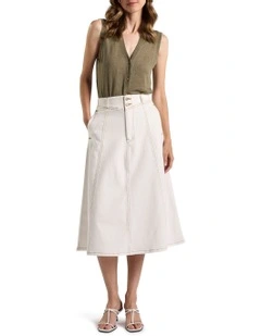 Zola Denim Midi Skirt in White