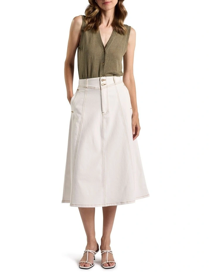 Zola Denim Midi Skirt in White image 1