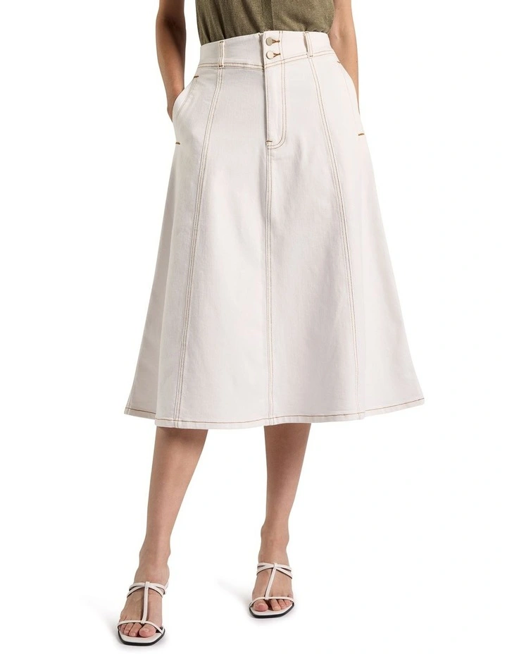 Zola Denim Midi Skirt in White image 2
