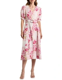 Argon Linen Blend Dress in Ivory Multi