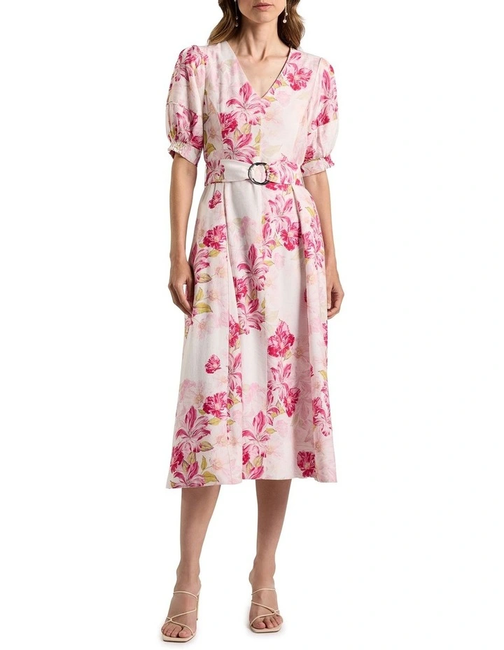 Argon Linen Blend Dress in Ivory Multi image 1