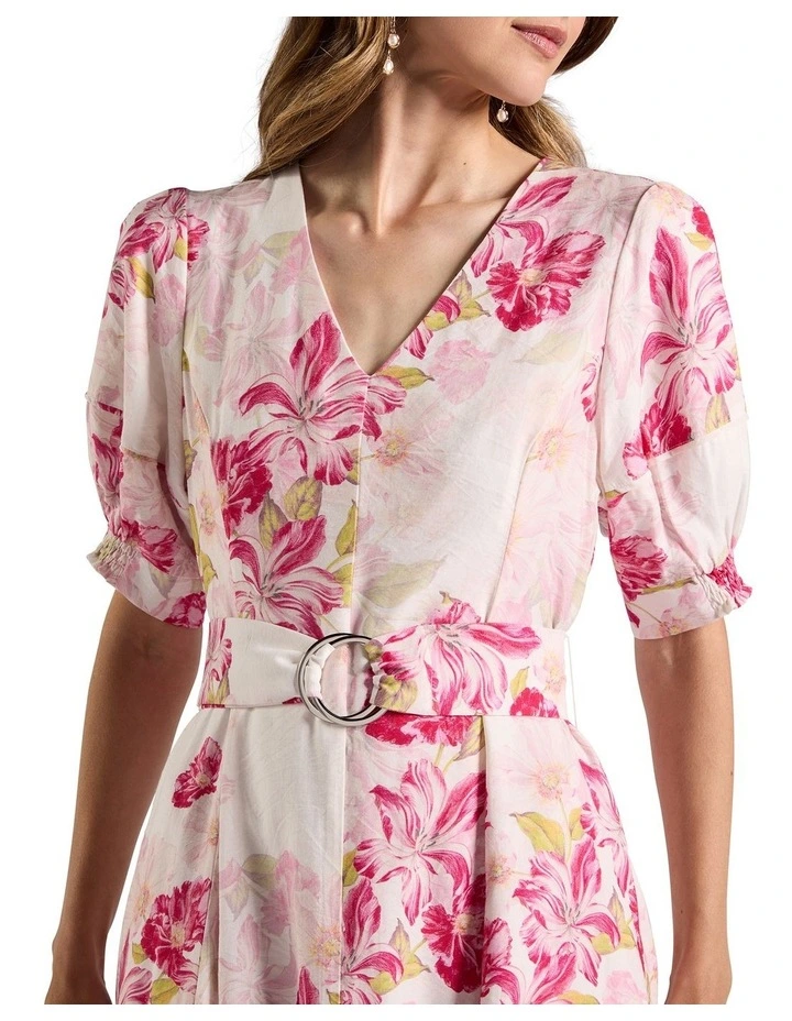 Argon Linen Blend Dress in Ivory Multi image 2