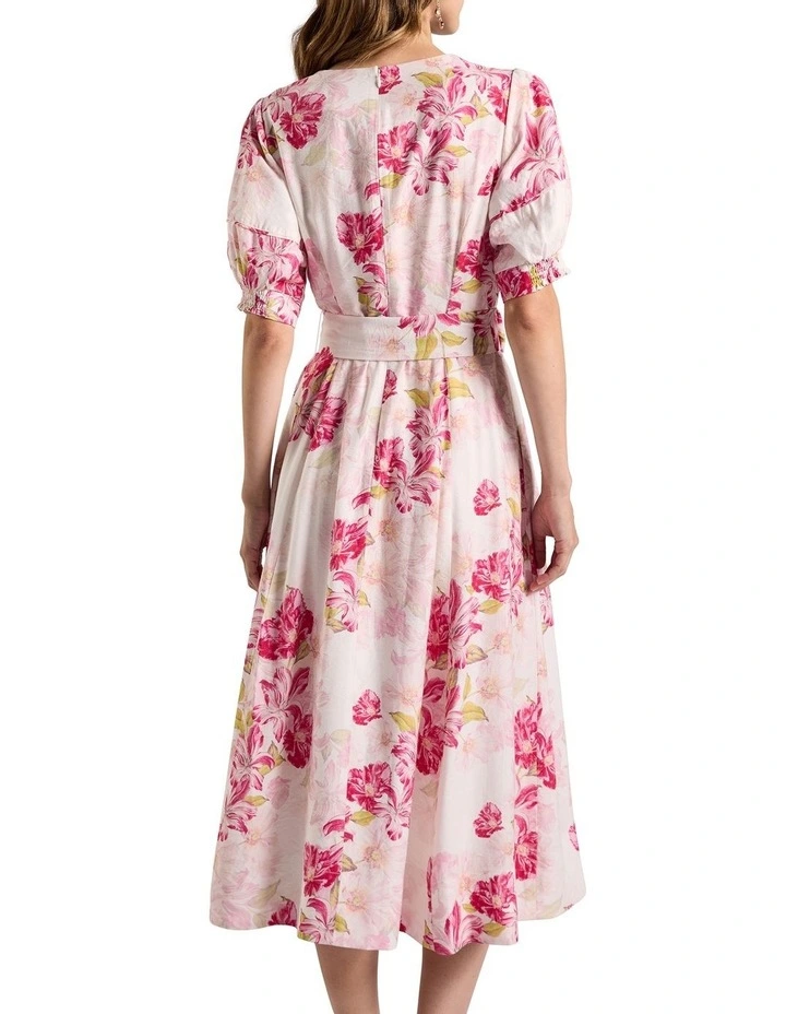 Argon Linen Blend Dress in Ivory Multi image 3