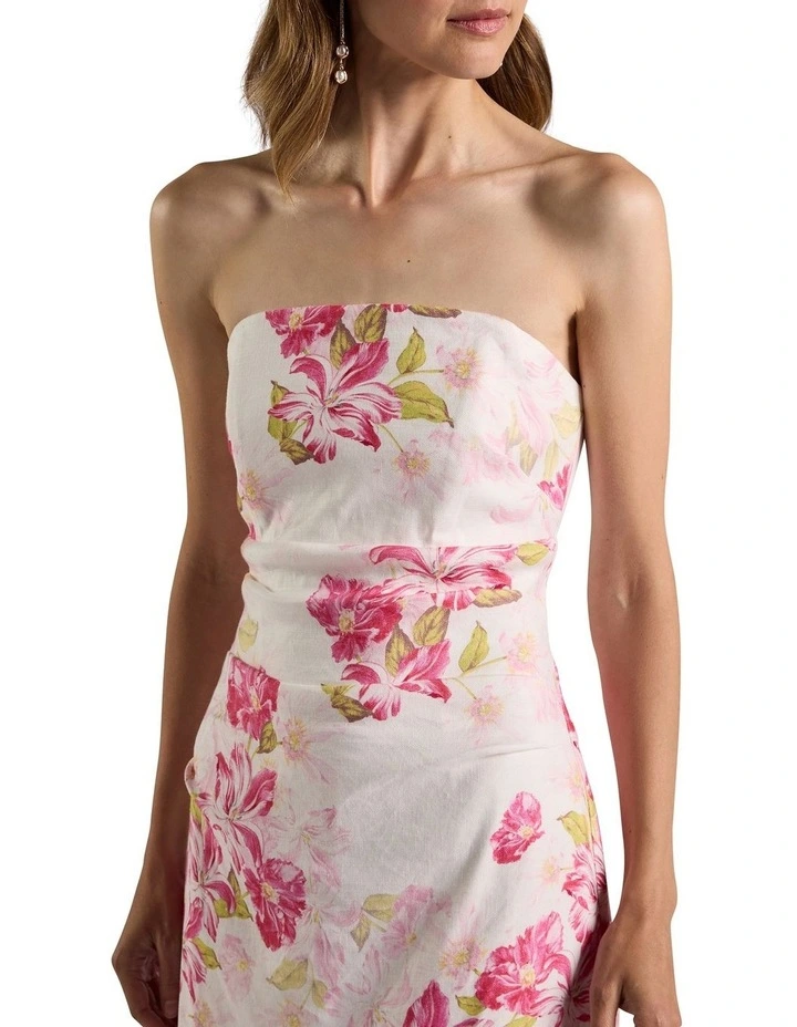Argon Strapless Linen Dress in Ivory Multi image 2