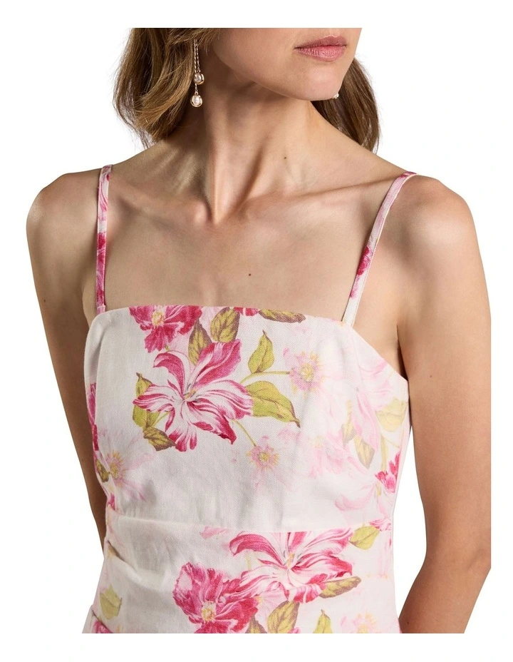 Argon Strapless Linen Dress in Ivory Multi image 3