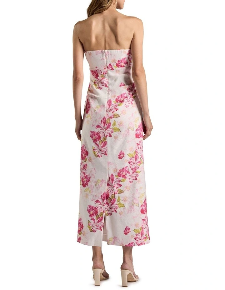 Argon Strapless Linen Dress in Ivory Multi image 4