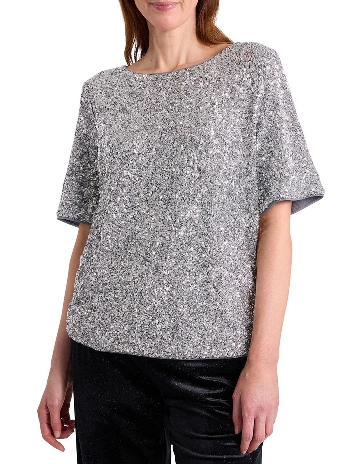 Phylis Boxy Sequin Tee in Platinum image 1