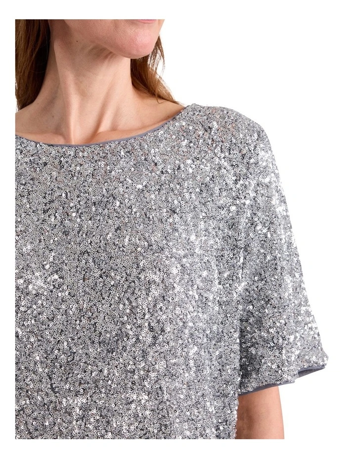 Phylis Boxy Sequin Tee in Platinum image 3