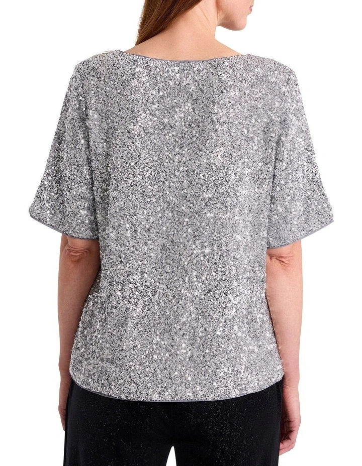 Phylis Boxy Sequin Tee in Platinum image 4