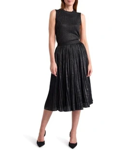 Rumi Metallic Pleat Skirt in Black