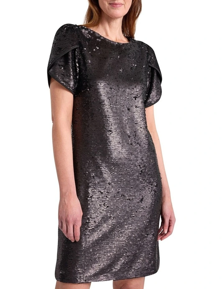 Inez Sequin Mini Dress in Black image 2