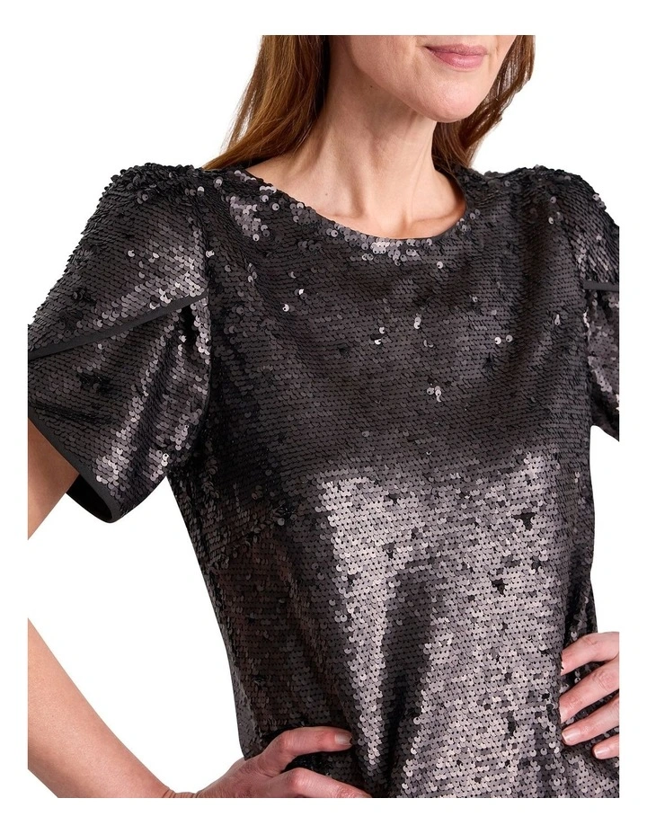 Inez Sequin Mini Dress in Black image 3