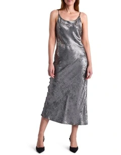 Rumi Metallic Slip Dress in Platinum