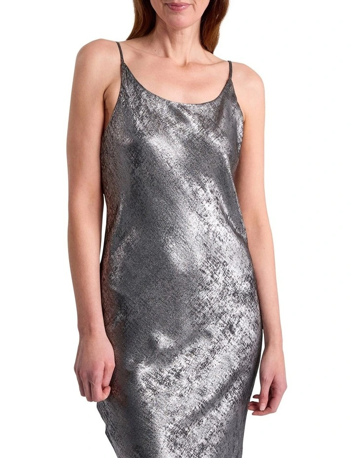 Rumi Metallic Slip Dress in Platinum image 2