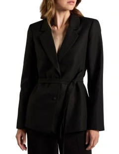 Althea Linen Blend Blazer in Black