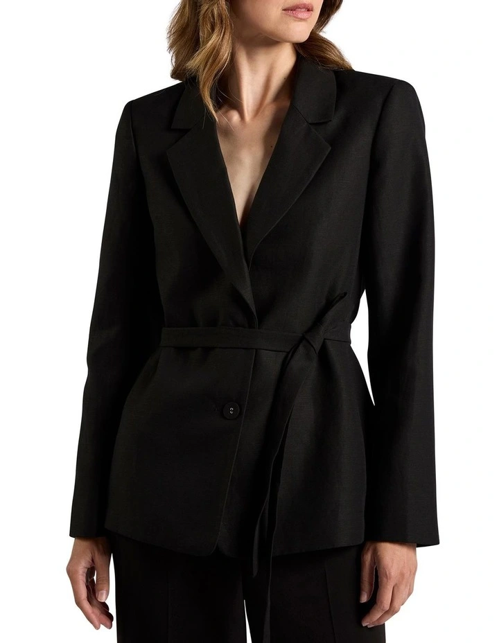 Althea Linen Blend Blazer in Black image 1