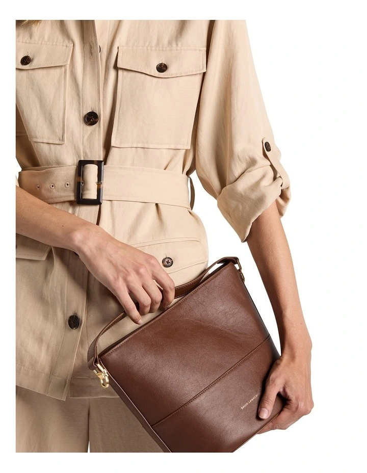 Helvetica Leather Bucket Bag in Nutshell image 5