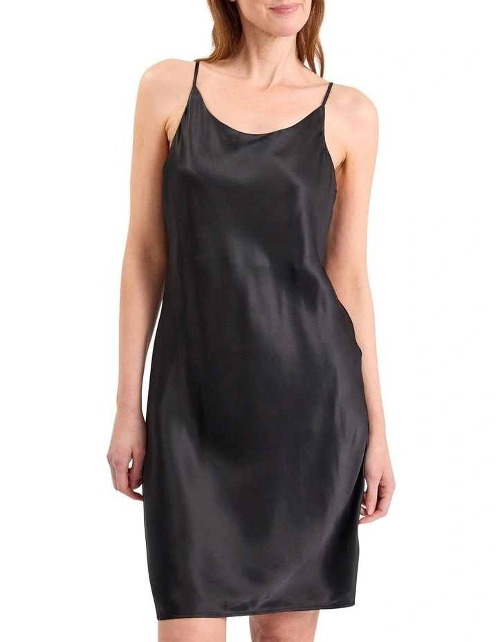 Cannes Short Silk Sleep Dress in Black image 2
