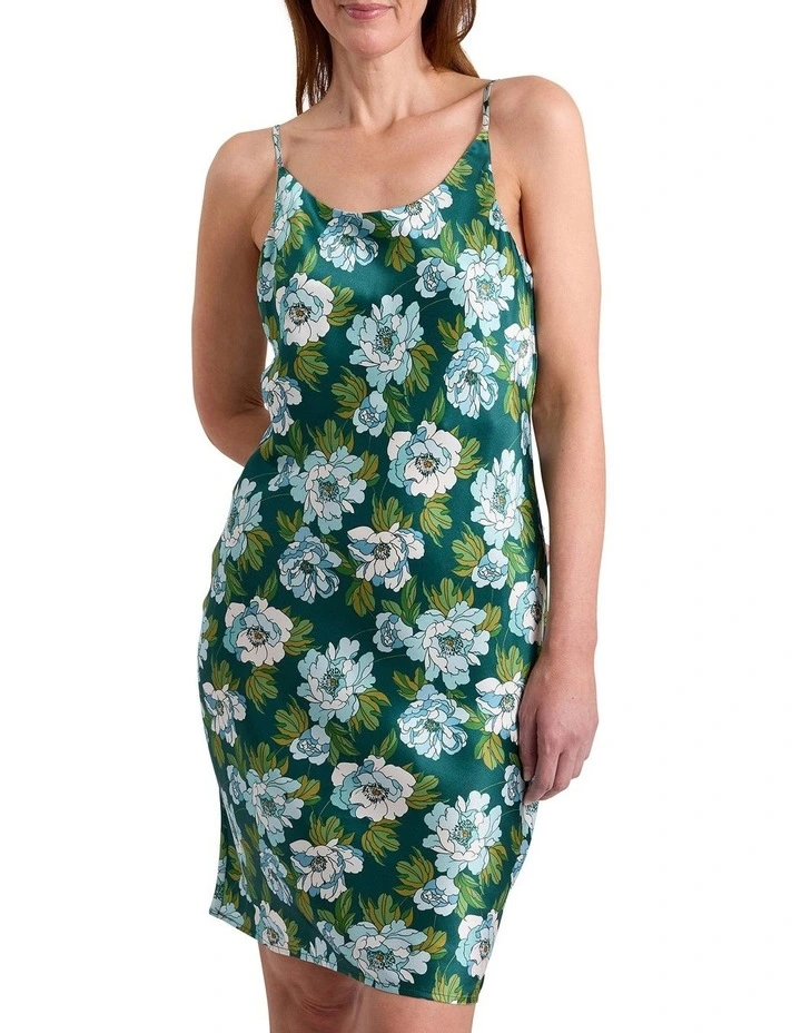 Acacia Short Silk Sleep Dress in Emerald Multi image 2