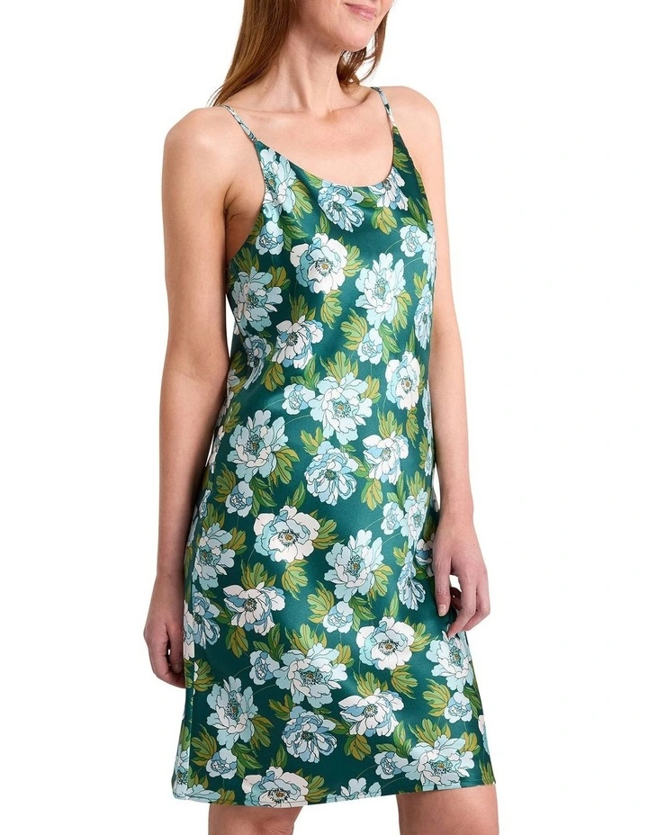 Acacia Short Silk Sleep Dress in Emerald Multi image 3