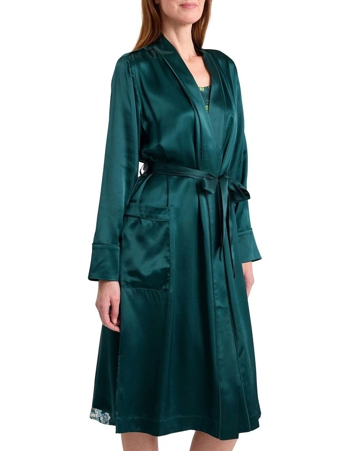 Cannes Silk Sleep Robe in Emerald image 3