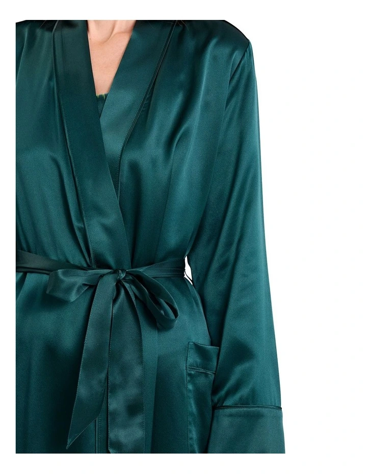 Cannes Silk Sleep Robe in Emerald image 3