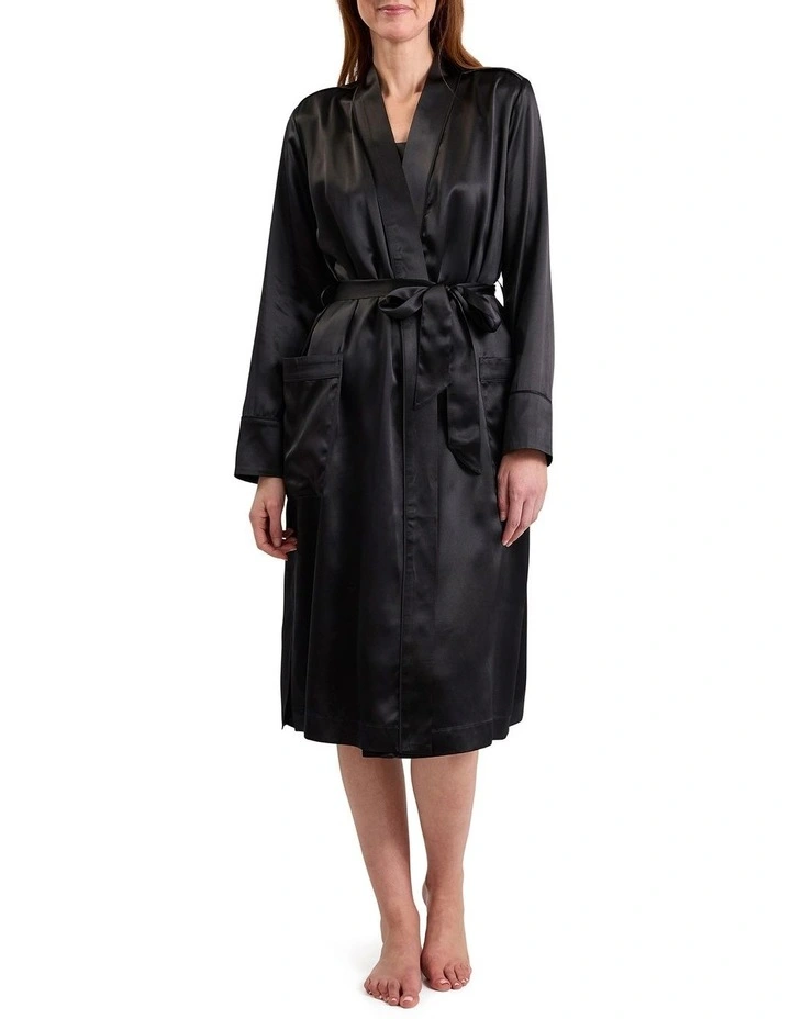 Cannes Silk Sleep Robe in Black image 1