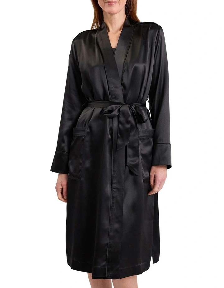 Cannes Silk Sleep Robe in Black image 3