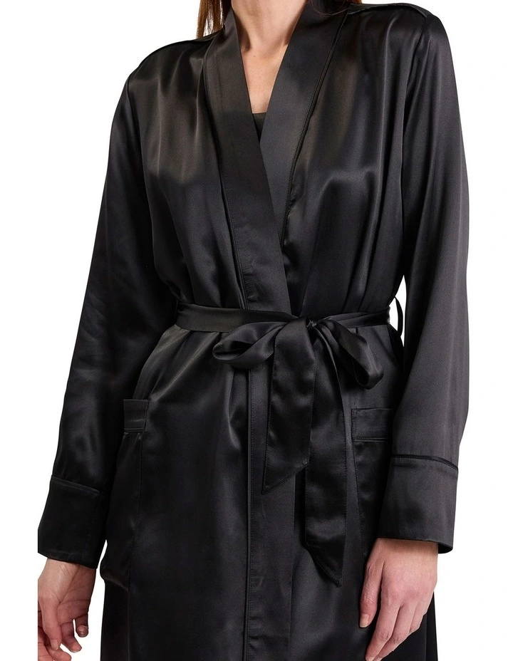 Cannes Silk Sleep Robe in Black image 3