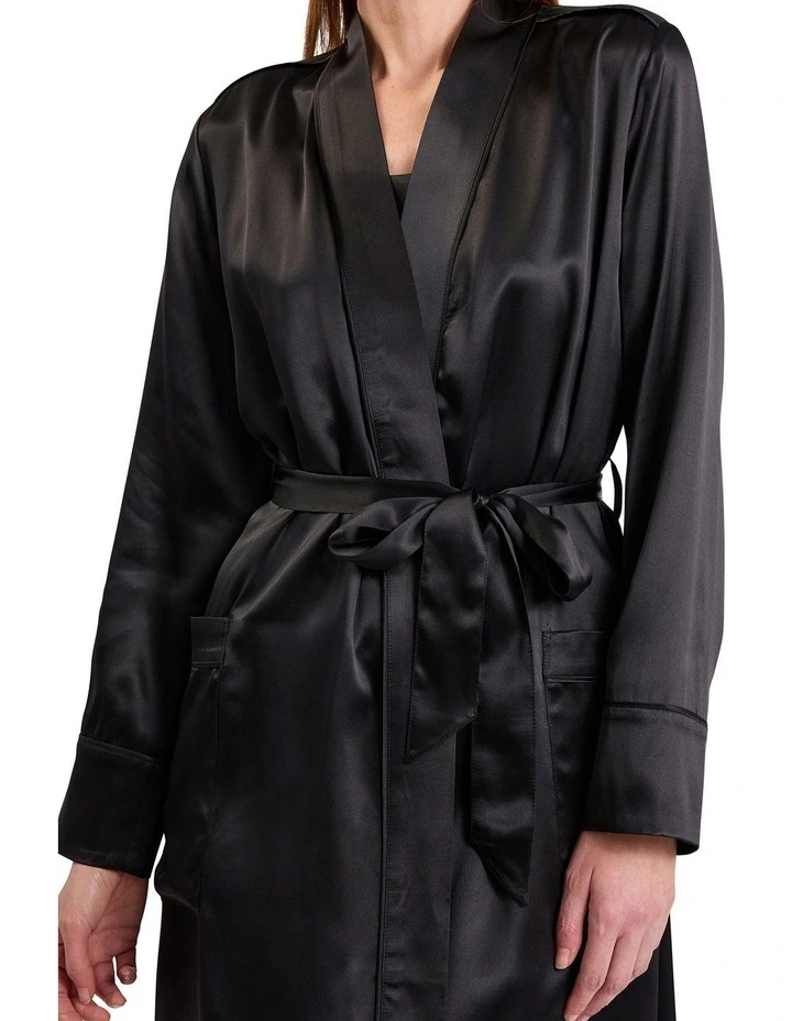 Cannes Silk Sleep Robe in Black image 4