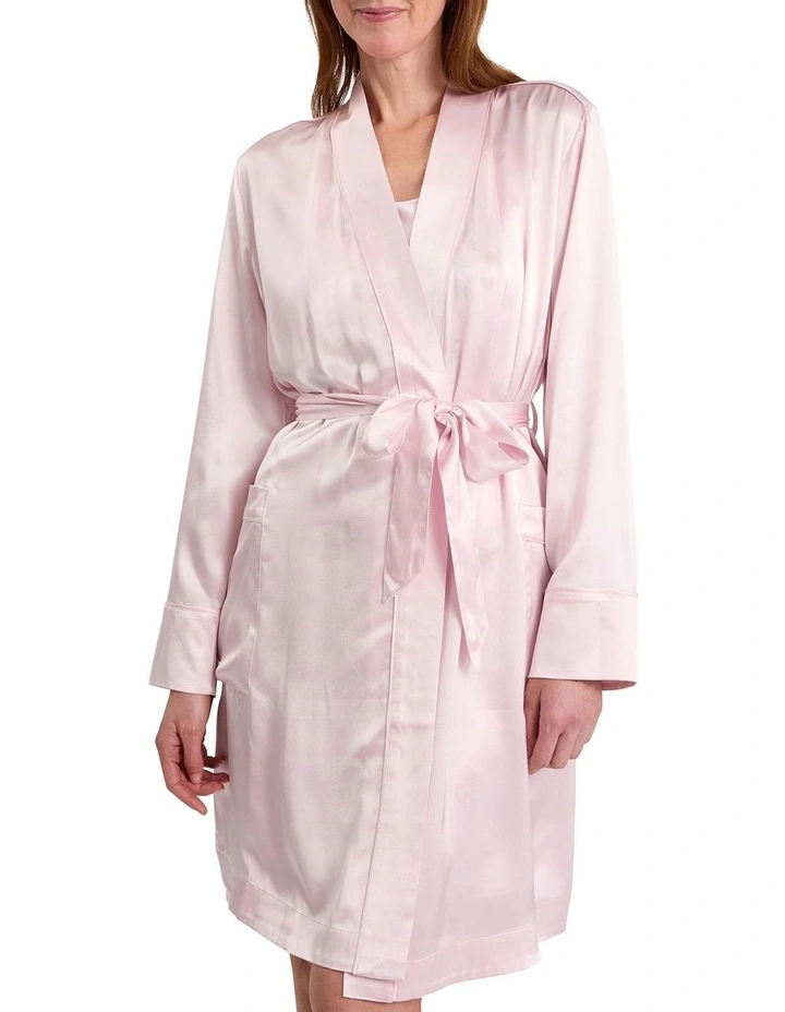Cannes Short Silk Sleep Robe in Peony Pink image 2