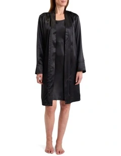 Cannes Short Silk Sleep Robe in Black