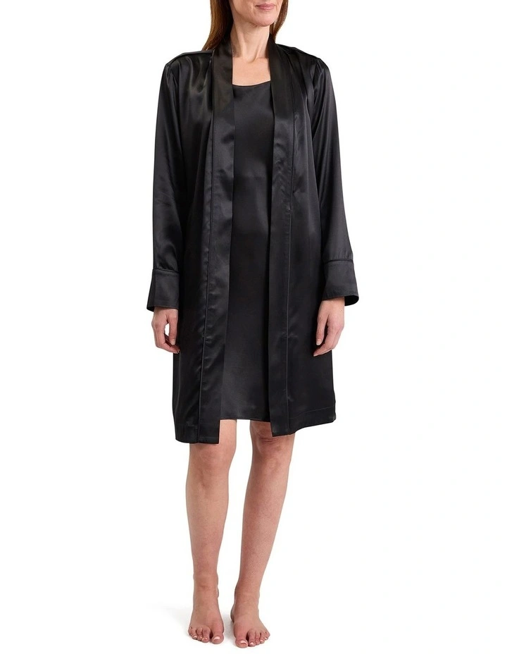 Cannes Short Silk Sleep Robe in Black image 1