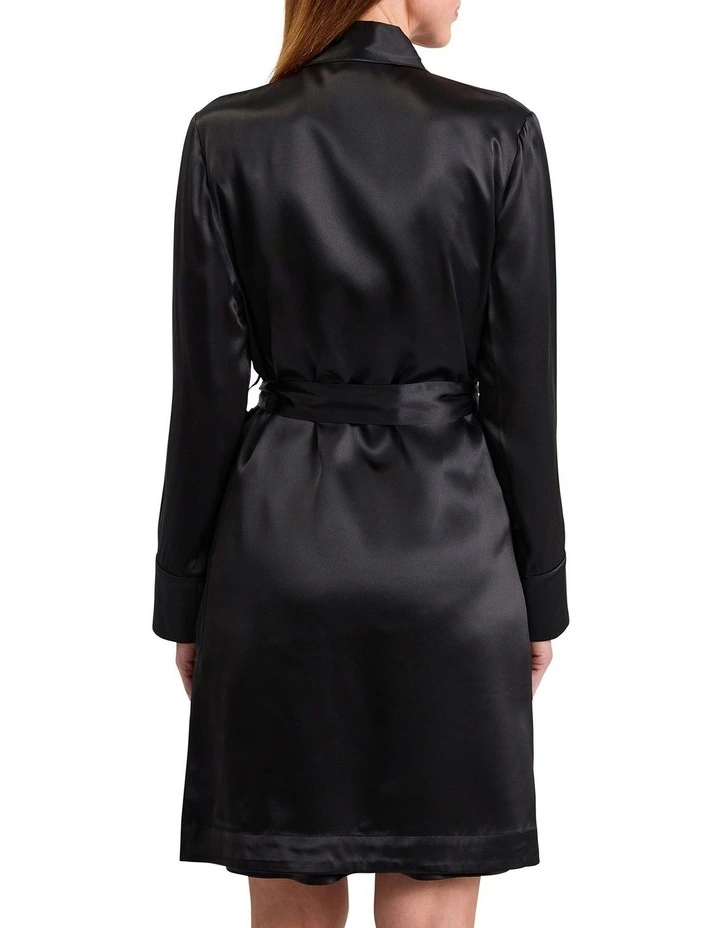 Cannes Short Silk Sleep Robe in Black image 4