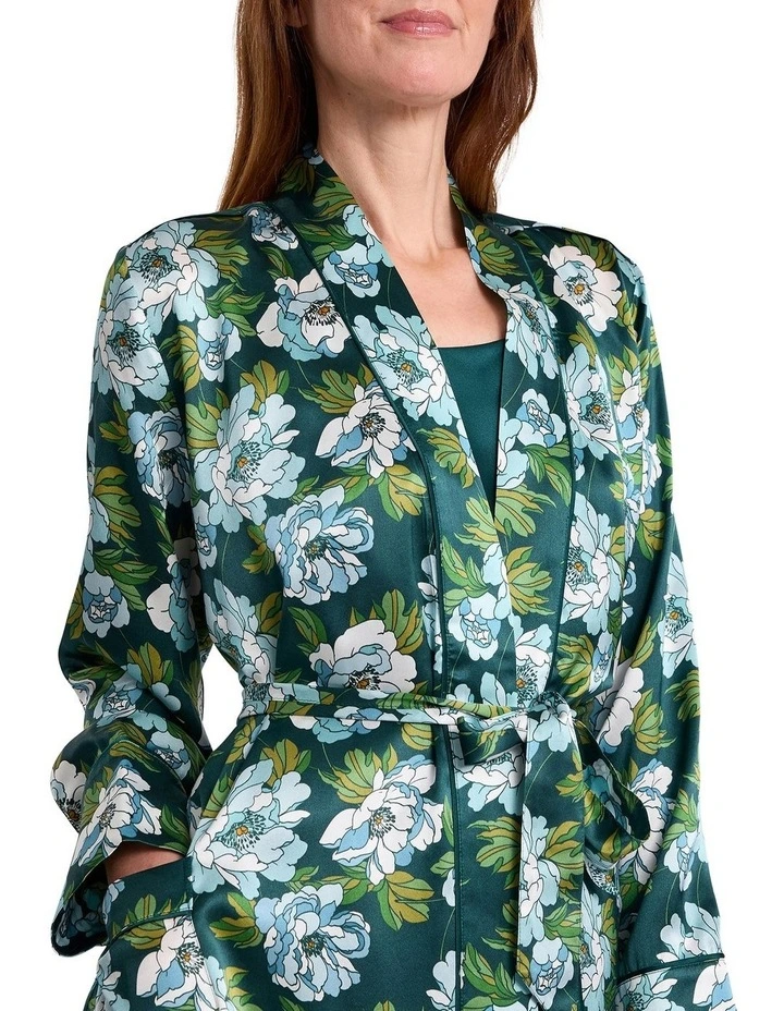 Acacia Silk Sleep Robe in Emerald Multi image 2