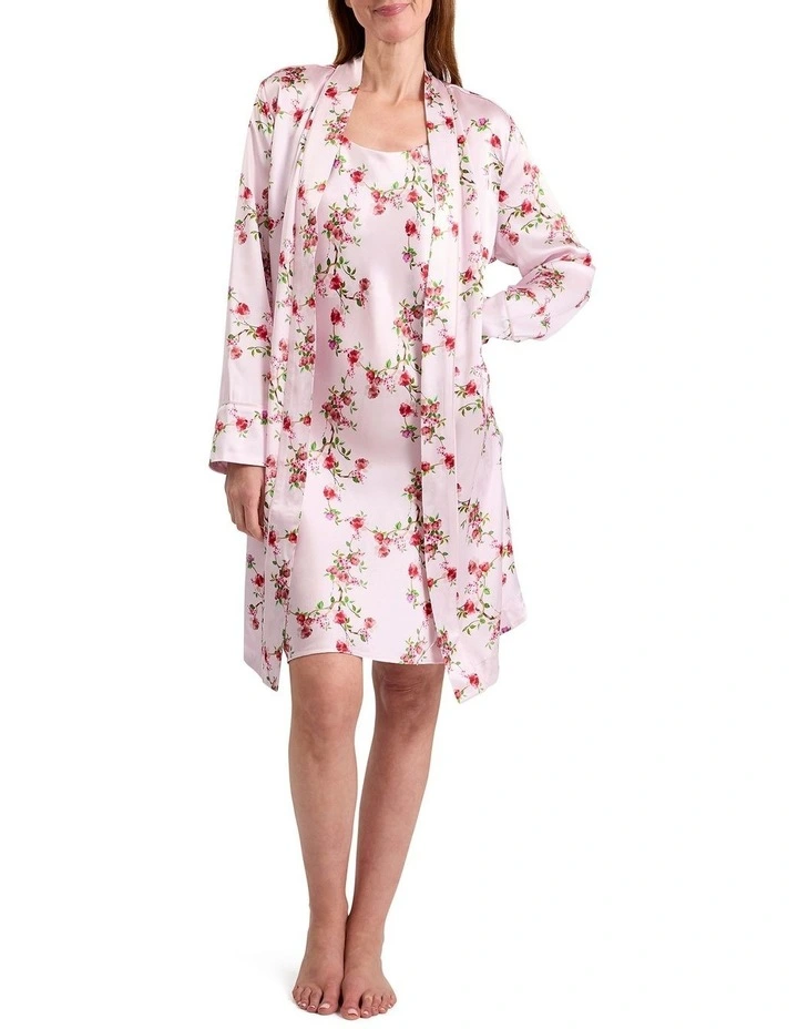Posey Short Silk Sleep Robe in Peony Multi image 1