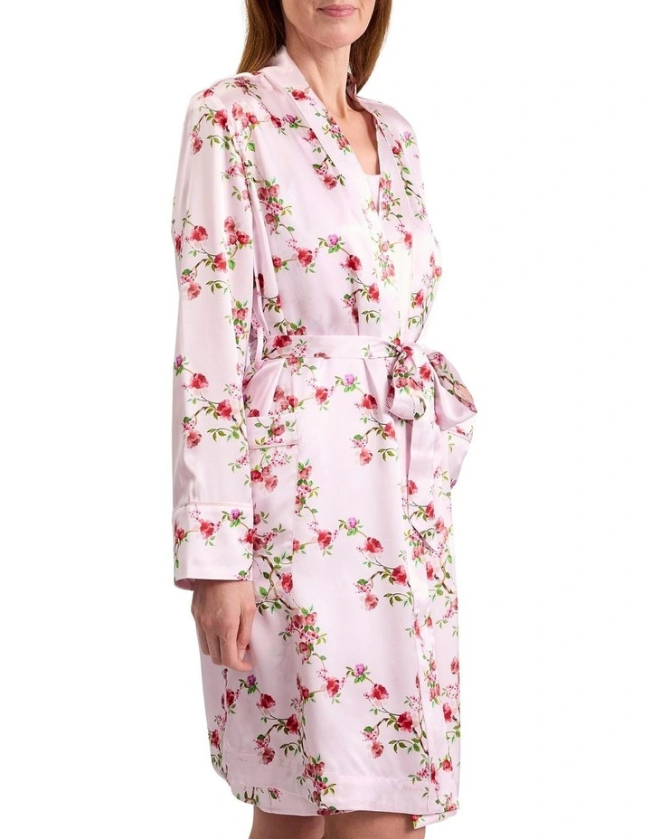 Posey Short Silk Sleep Robe in Peony Multi image 2