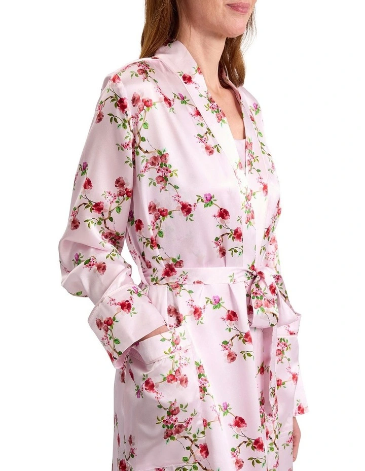 Posey Short Silk Sleep Robe in Peony Multi image 3