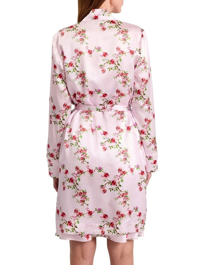 Posey Short Silk Sleep Robe in Peony Multi image 4