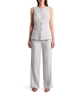 Ondina Linen Blend Pant in Grey Stripe