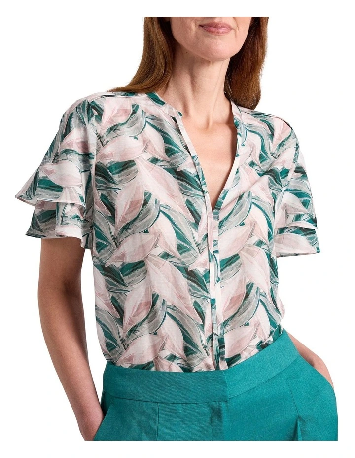 Cyrus Flutter Sleeve Blouse in Green image 1