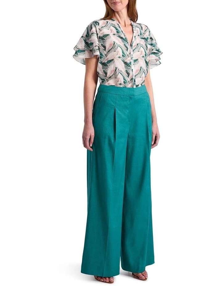 Cyrus Flutter Sleeve Blouse in Green image 2