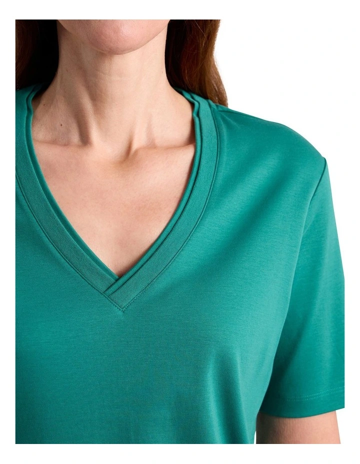 Misty V Neck Cotton Tee in Teal image 3