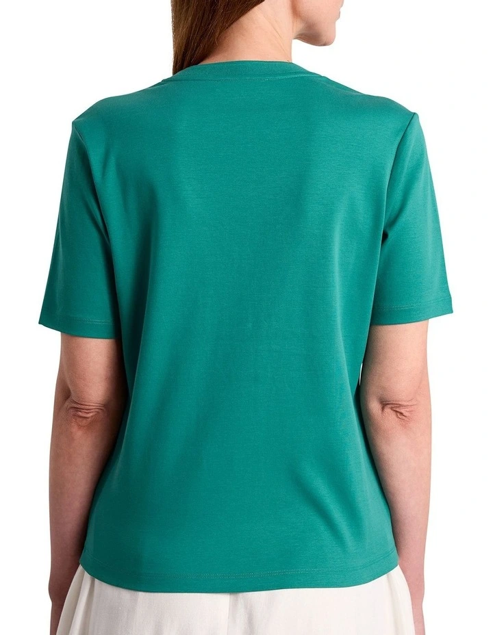 Misty V Neck Cotton Tee in Teal image 4